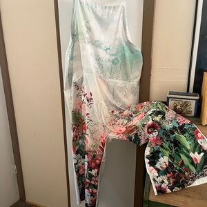 Amazon White and Green Floral Jumpsuit